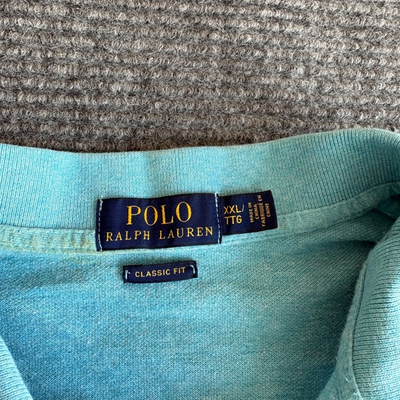 Polo Ralph Lauren Mens XXL Classic Fit Pique Polo Shirt Light Blue Pink Pony - Picture 3 of 5